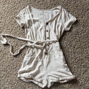 Women's Cream Button-Down Linen Inspired Romper